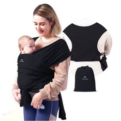 Momcozy Baby Wrap Carrier, Easy to Wear Infant Carrier Slings, Lightweight Hands Free Baby Sling, Adjustable Baby Carriers for Newborn to Toddler 8-35 lbs, Black