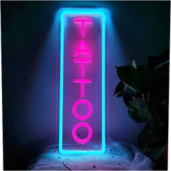 HFHungkeong Dimmable Tattoo Neon Sign,LED Reusable Neon Signs,Arylic Ice Blue Tattoo Shop Sign with Dimmer for Tattoo Salon, Studio, Shop Plaque,Tattoo Gifts for Friends,16x5.9in(Ice Blue+Pink)