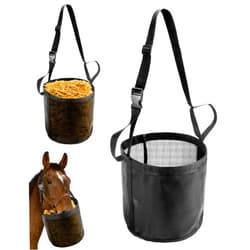 QWORK 2 Pack Horse Feed Bag for Grain - Durable Mesh Grain Feeder with Adjustable Strap, Comfortable Neck and Nose Pad Horse Muzzle Feed Bag, for Feeding Grain, Powder, Supplements