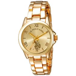 Accutime U.S. Polo Assn. Women's Analog Watch – Gold-Tone Champagne Dial with Roman Numerals, Stainless Steel Bracelet, and Box Packaging – Stylish and Adjustable Fit for Wrists 5.5