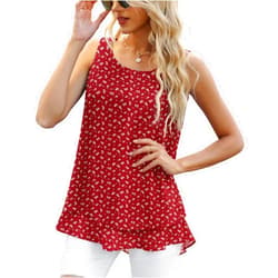 Jouica Women's Sleeveless Chiffon Tank Top Double Layers Casual Blouse Tunic