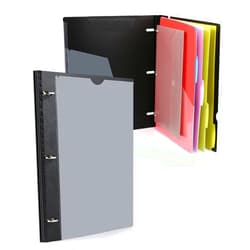 WOT I Telescoping Project Organizer, Refillable 3 Ring Binder Pocket Folder with Customized Front Cover+Clear Catalog Pocket+5 Double-Pocket Tab Dividers+1 Binder Pocket, Black