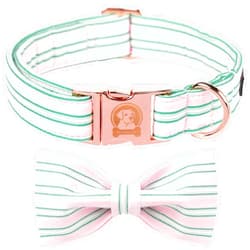 MR.CHUBBYFACE MR. CHUBBYFACE Macaron Striped Dog Collar with Bow Cute Pink Dog Collar Bowtie Spring Girl Boy Dog Collar for Small Medieum Large Dogs