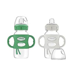 Dr. Brown's Dr. Brown’s® Milestones™ Wide-Neck Sippy Bottle with 100% Silicone Handles, Easy-Grip Bottle with Soft Sippy Spout, 9oz/270mL, BPA Free, Green & Gray, 2 Pack, 6m+ 2 Pack, Green & Gray