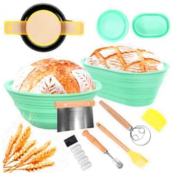 Lmjzbq Silicone Banneton Bread Proofing Basket Set, 10 Inch Oval & 9 Inch Round Foldable Sourdough Bread Baking Supplies, Bread Making Tools & Starter Kit,Complete Set for Bread Making With Essential Tools