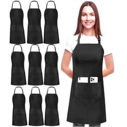 Utopia Kitchen 10 Pack Bib Apron Adjustable with 2 Pockets, Water and Oil Resistant, Cooking Kitchen Chef Apron for Women Men