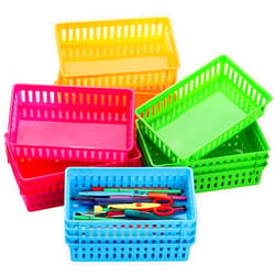 DEAYOU 16 Pack Classroom Storage Baskets Bins, Small Plastic Organizer Basket, Colorful Storage Trays, Crayon Pencil Containers for Paper, Desk, Shelf, Home School Office, 10.2