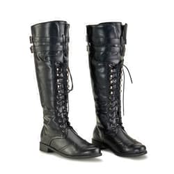 DUNHAO COS Medieval Renaissance Pull On Mid Calf Gothic Boots Flat Jazz Boots