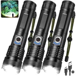 ALSTU 3 Pack Rechargeable LED Flashlights 990,000 Lumens, Adjustable, 5 Modes, IPX7 Waterproof, Powerful Handheld Flash Lights for Camping Hiking Emergency Home