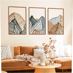 Peryiter 3 Pcs Mountain Metal Wall Art Mountain Line Wall Decor Abstract Minimalist Wall Art Rustic Nature Wall Decor for Home Bathroom Living Room (Vibrant Colors)