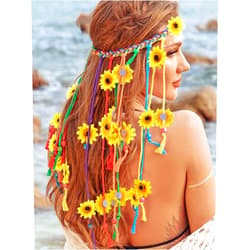 GENBREE Boho Daisy Headband Rainbow Braided Headpiece Summer Beach Tassel Hairband Floral Hippie Hair Accessories for Women and Girls (Yellow)