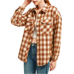 Anna-Kaci Women's Long Sleeve Button Down Blouse Shirts Plaid Shacket Jacket