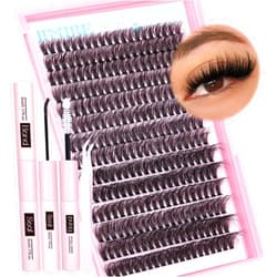 JIMIRE 50D Fluffy Eyelash Extension Kit 280Pcs Volume Lash Clusters Kit Mink Lash Extension Kit with Lash Bond and Seal D Curl Cluster Eyelash Extensions Soft 9-16MM Individual Eyelash Clusters Kit