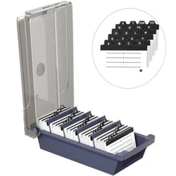 MaxGear Business Card Holder for Desk, Business Card Case Organizer, Credit Card Holder File, Business Card Holders Box Storage, Capacity: 500 Cards (2.2” x 3.5”), 4 Divider Boards & A-Z Tabs, Gray