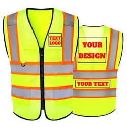 Shmimy Custom Logo Mesh Reflective Safety Vest Class 2 with 5 Pockets and Zipper