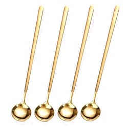 GENRICE 4 PCS 6.7 Inches Coffee Spoons, Stirring Spoons, Tea Spoons Long Handle, Gold Teaspoons, Gold Spoons, Ice Tea Spoons, Long Spoons for Stirring, Gold Espresso Spoons Stainless Steel