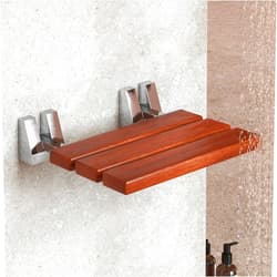 Kenley Folding Shower Seat - Teak Shower Seat Wall Mounted - 16 Inch Floating Fold Down in Shower Bench - Fold Up Bathroom Stool - Foldable Teak Wood Chair with Stainless Steel Wall Mount - 330lb Capacity