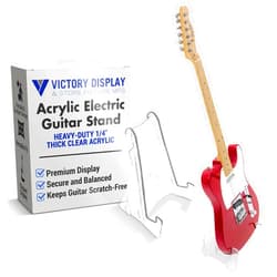 VICTORY DISPLAY & STORE FIXTURE MFG Heavy Duty 1/4 inch Thick Clear Acrylic Folding Electric Guitar Stand for Electric and Bass Electric Guitars