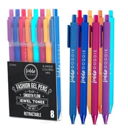 Loddie Doddie Jewel Tones Gel Pens for Journaling and Note Taking - 8 Pack, 0.7 mm Medium Point Smooth Writing Retractable Pens, No Bleed Non Smudge