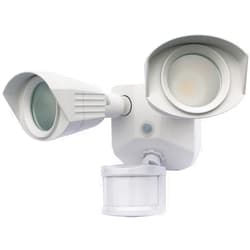 Satco Nuvo 65/211 LED Dual-Head Security Light, 3000K, Motion Sensor, White