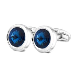 MERIT OCEAN Mens Cufflinks Elegant Style Cuff Link Super Shiny Navy Blue Crystal Circular Cufflinks with Gift Box