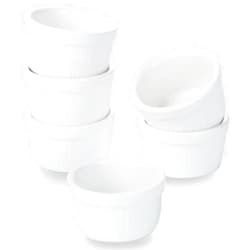 SLJMR 1 oz Small Ramekins 6 pcs Porcelain Mini Ramekins Dishes for Souffle,Creme Brulee, Pudding, Custard Cups,Bakeware Bowls Set for Baking,Oven Safe, White 2.1 inch