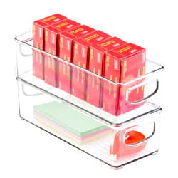 mDesign Small Plastic Office Storage Container Bins with Handles for Organization in Filing Cabinet, Closet Shelf, or Desk Drawers, Organizer for Notes, Pens, Pencils, Ligne Collection, 2 Pack - Clear