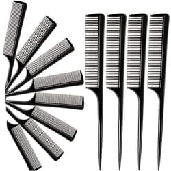Boao 12 Pack Tail Comb Black Styling Comb plastic Anti Static Heat Resistant Tail Comb for All Hair Types, Fine and Wide Tooth Teasing Comb for Men and Women
