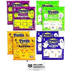 Ballard Products Halloween Peeps Marshmallow Variety Pack of 8 Packets - 2 Packets of Each Halloween Marshmallow Peeps Flavors - Bulk Halloween Candy Peeps - 48 Halloween Peeps Total - Includes Ballard Products Moist Towelette