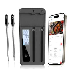 ROUUO Smart Wireless Meat Thermometer with Dual Probes, Bluetooth & WiFi Combo, Remote Monitoring & Smart Alerts for BBQ, Grill, Smoker, Oven, Air Fryer