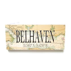 MapMom Belhaven North Carolina 3x9 Wood Coordinate Wall Hanging Sign; Shelfsitter | High Definition Ink Printed On Wood Home Décor Map | Ready to Hang | Perfect Gift for the Perfect Place