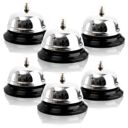 Fasmov 6 Pack 3.4 Inch Diameter Call Bells, Chrome Finish Customer Service Bell, Desk Bell Service Bell for Hotels, Schools, Hospitals, Customer Service, Warehouses
