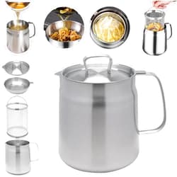 BLADOPIA Stainless Steel Oil Filter Pot with Strainer for Kitchen, Small Deep Fryer with Basket, Bacon Grease Saver with Strainer, Grease Container with Strainer, Deep Fryer Oil Storage (2L)