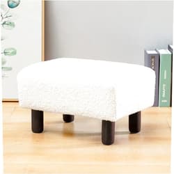 LUE BONA Small Foot Rest, Beige Fur Padded Foot Stool, Storage Ottoman Foot Rest with Wooden Legs, 9.5Inch, Modern Rectangle Chair Foot Rest Foot Step Stool for Living Room, Couch, Desk