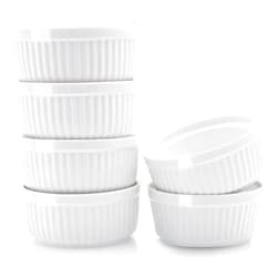 Nuwave Ceramic Ramekins 8 oz, Set of 6, Elegant Classic Style for Baking Souffles, Creme Brulées, Custards, Puddings, 4.3” Wide & 2” Tall, Microwave, Oven & Dishwasher-Safe, Ivory White