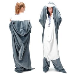 Touchat Shark Blanket for Adult Super Soft Cozy Flannel Throw Wearable Blanket, Cartoon Animals Shark Blanket Hoodie, Sleeping Bag Cosplay Shark Costume Blanket Gifts for Shark Lovers (Grey, M)