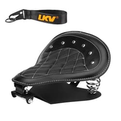 LKV Motorcycle Solo Driver Seat Single Spring Cushion Black Rhombus with Seatbase Plate Mounting Bracket Compatible with Harley Honda Yamaha Bobber Chopper