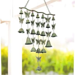 LEWIS&WAYNE Butterfly Wind Chimes for Outside, Large Strung Verdigris Windchimes with Wrought Iron Bell for Garden, Patio, Porch Outdoor Decor, Memorial Sympathy