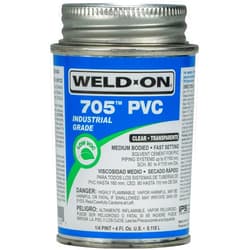 IPS Weld-On 10100 705 Industrial Grade PVC Medium-Bodied High Strength Solvent Cement - Fast-Setting and Low-VOC, Clear, 1/4 Pint (4 fl oz)