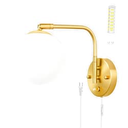 VATONI Wall Sconces Plug in, Dimmable Swing Arm Wall Lights with Plug in Cord and Dimmer On/Off Knob Switch, Dimmable Wall Light with Milky White Glass Globe Shade(1 Bulb Included)