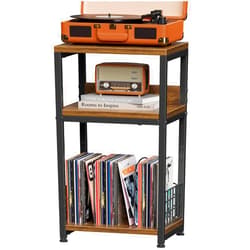 Simple Trending Record Player Stand, Turntable Stand for Vinyl Records, 3 Tier End Table Hold Up to 100 Albums, Rustic Brown