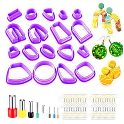 Yayatty 126 PCS Polymer Clay Cutters Set, 18 Shapes Purple Clay Earring Cutters with Earrings Accessories, Clay Pattern Cutting Molds, Plastic Clay Cutters for Polymer Clay Jewelry Making