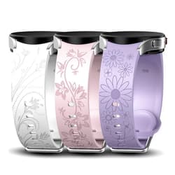 GGKING 3 Pack No Gap Floral Engraved Bands Compatible with Samsung Galaxy Watch 7 FE 6 5 4 40mm 44mm/ Watch 5 Pro 45mm/Galaxy Watch 6 4 Classic 47mm 43mm 46mm 42mm, 20mm Soft Silicone Watch Strap for Women