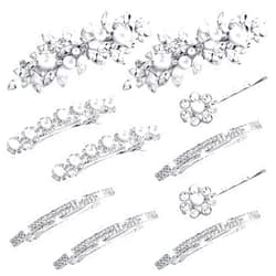 Janinka 10 Pieces Rhinestone Wedding Hair Clips Bridal Hair Pins Crystal Bobby Pins Silver Hairpin Barrette Leaf Flower Wedding Elegant Hair Accessories for Bride Women and Girls (Flower Style)