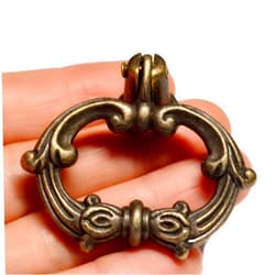Mikadolly 8 Pcs Bronze Drawer Ring Pulls Vintage Decorative Furniture Handles Antique Retro Copper Knobs Brass Hardware with Screw for Dresser Cabinet Wardrobe Chest Closet (Length:2