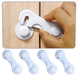 KongNai Cabinet Door Locks for Baby Proof and Child Safety, 4 Pack Cabinet Locks with Adhesive for Drawer Cupboards Fridge Closet and Pantry, Childproof Door Latch for Protecting Kids (White-4PCS)
