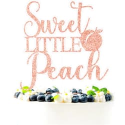 PYBHILK Rose Gold Glitter Sweet Little Peach Cake Topper, A Litte Sweet Peach is on the Way Cake Décor, Peach Baby Shower Gender Reveal Party Decorations Supplies