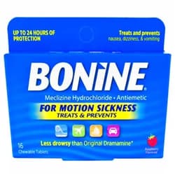 Bonine Chewable Tablets for Motion Sickness, Raspberry 16 ea - Buy Packs and SAVE (Pack of 3)