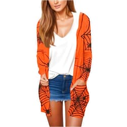 FlekmanArt Cardigan Sweaters for Women Knit Hooded Coat Long Sleeve Halloween Fun Printed Outwear Casual Open Front Cardigan