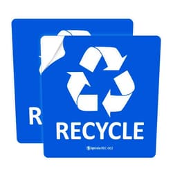 IGNIXIA Pack of 02 Recycle Sign Decals self Adhesive - Recycling Stickers 5 x 5 Inches Recycle and Trash Sticker for Trash can with Over Lamination- Recycle Labels (Blue)